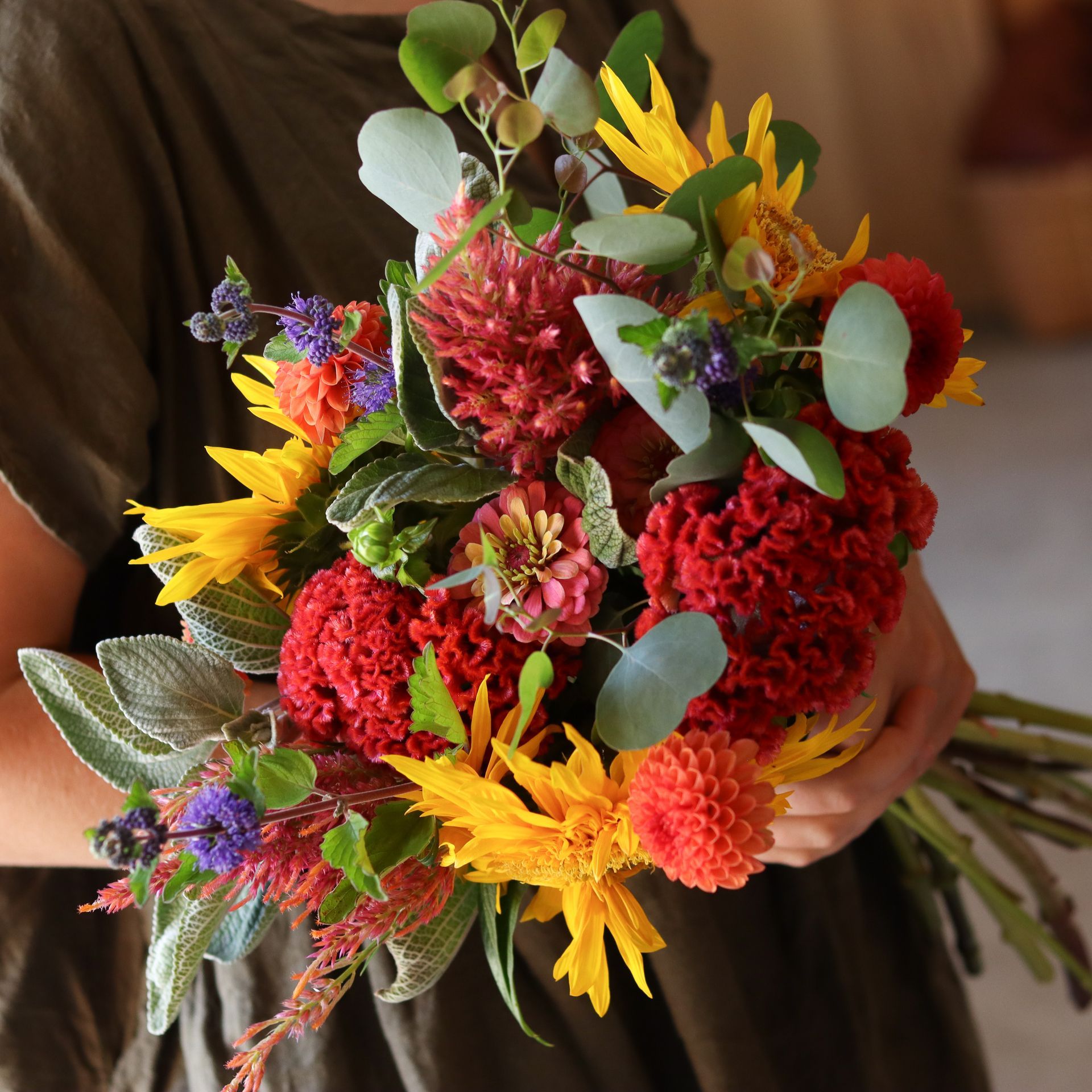 bold fall flower bouquet locally grown in Lancaster Ohio