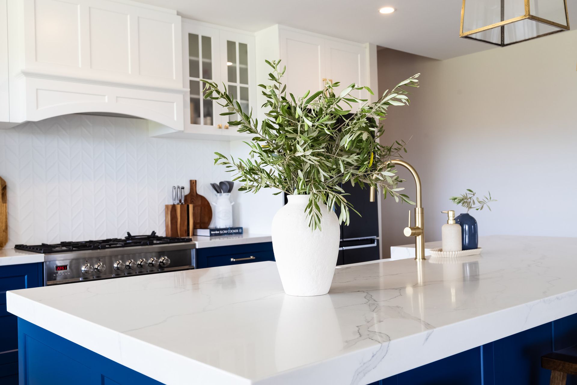 Three Glass and Gold Drop Lights — Truline Cabinets In Tuchekoi, QLD