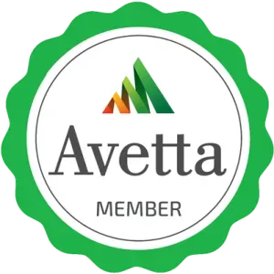 A green and white badge that says avetta member