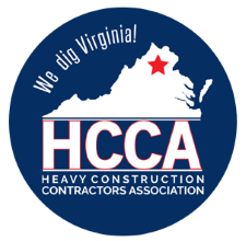 Heavy Construction Contractors Association logo with silhouette of Virginia and text reading We dig Virginia!