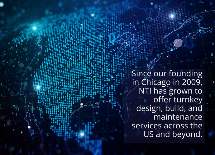 Digital map of North America showing NTI's growth  across the US and beyond