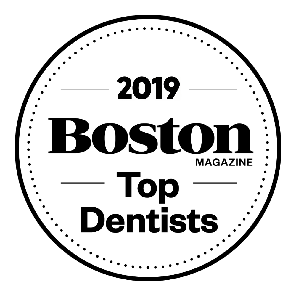 The boston magazine top dentists logo is black and white.