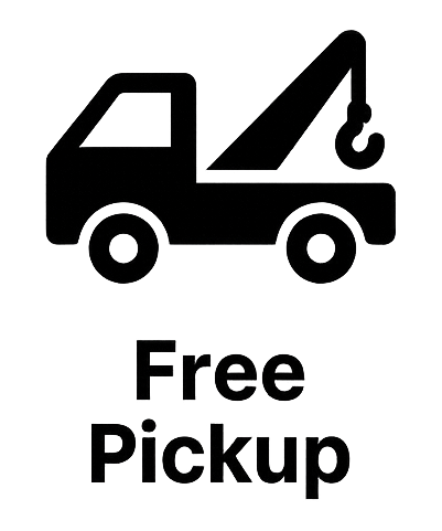 Black tow truck icon with “Free Pickup” text underneath
