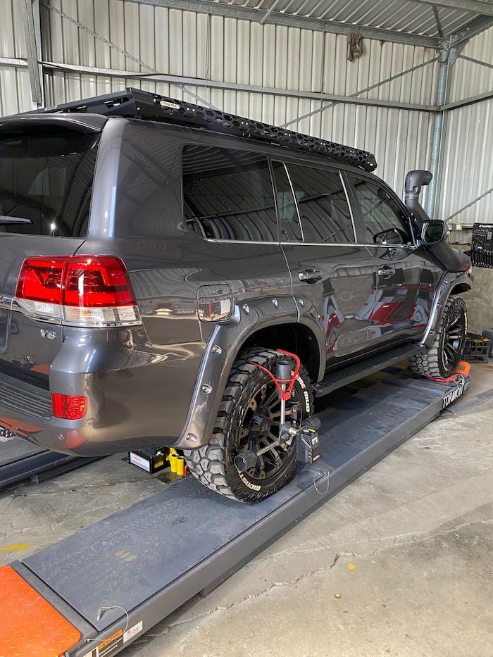 Vehicle Getting a Wheel Alignment — Wheel and Tyre Services in Inverell, NSW