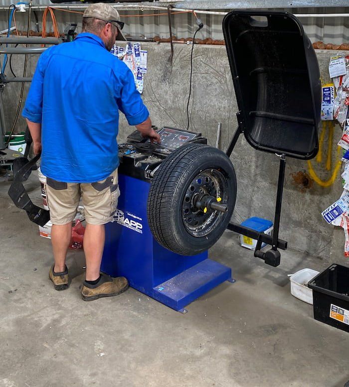 Wheel Alignment in Progress — Wheel and Tyre Services in Inverell, NSW