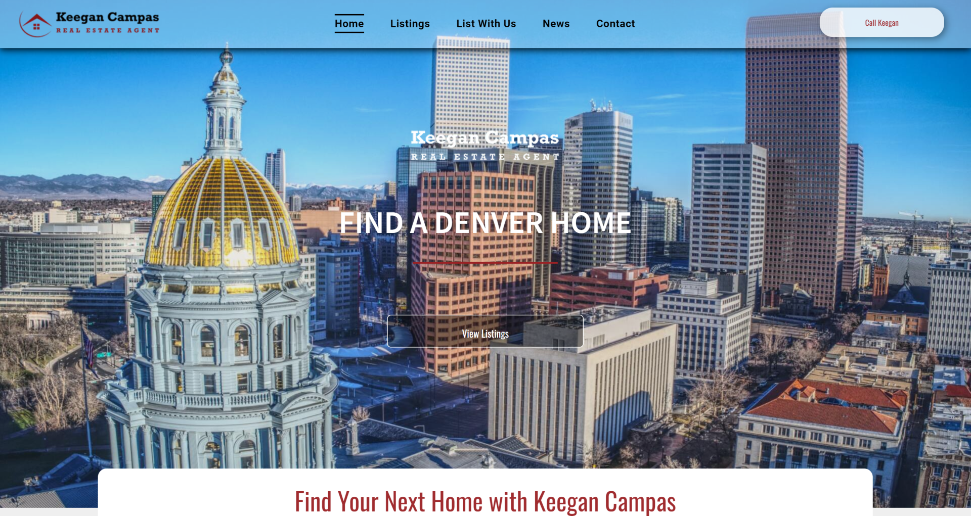 A denver home website shows a picture of the capitol building and a city skyline.