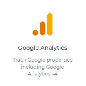 A google analytics logo that says track google properties including google analytics v4