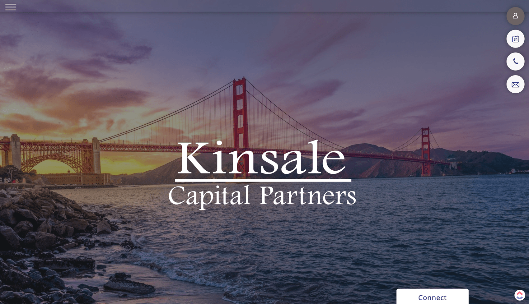 A website for kinsale capital partners shows a bridge over a body of water.