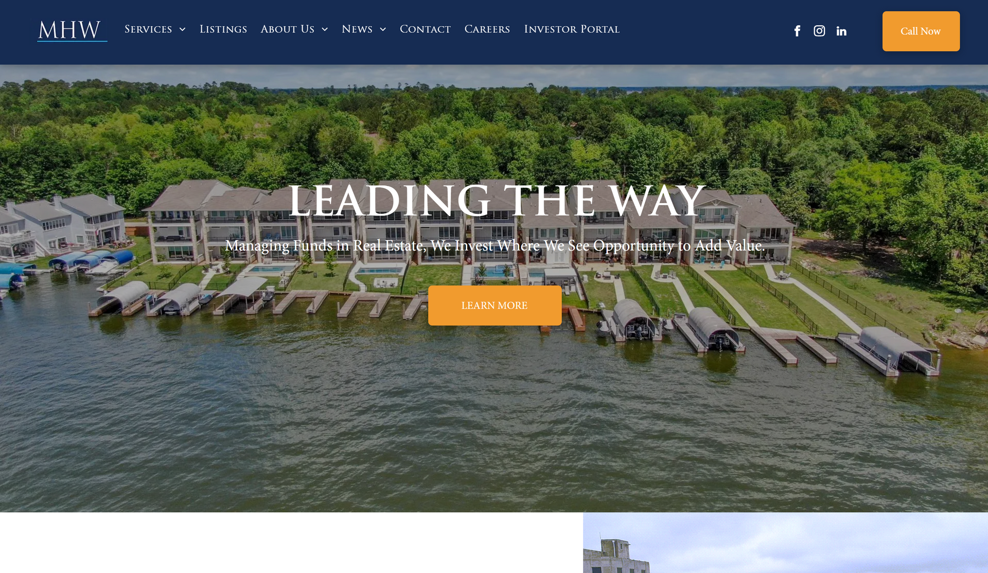 A landing page for a company called leading the way