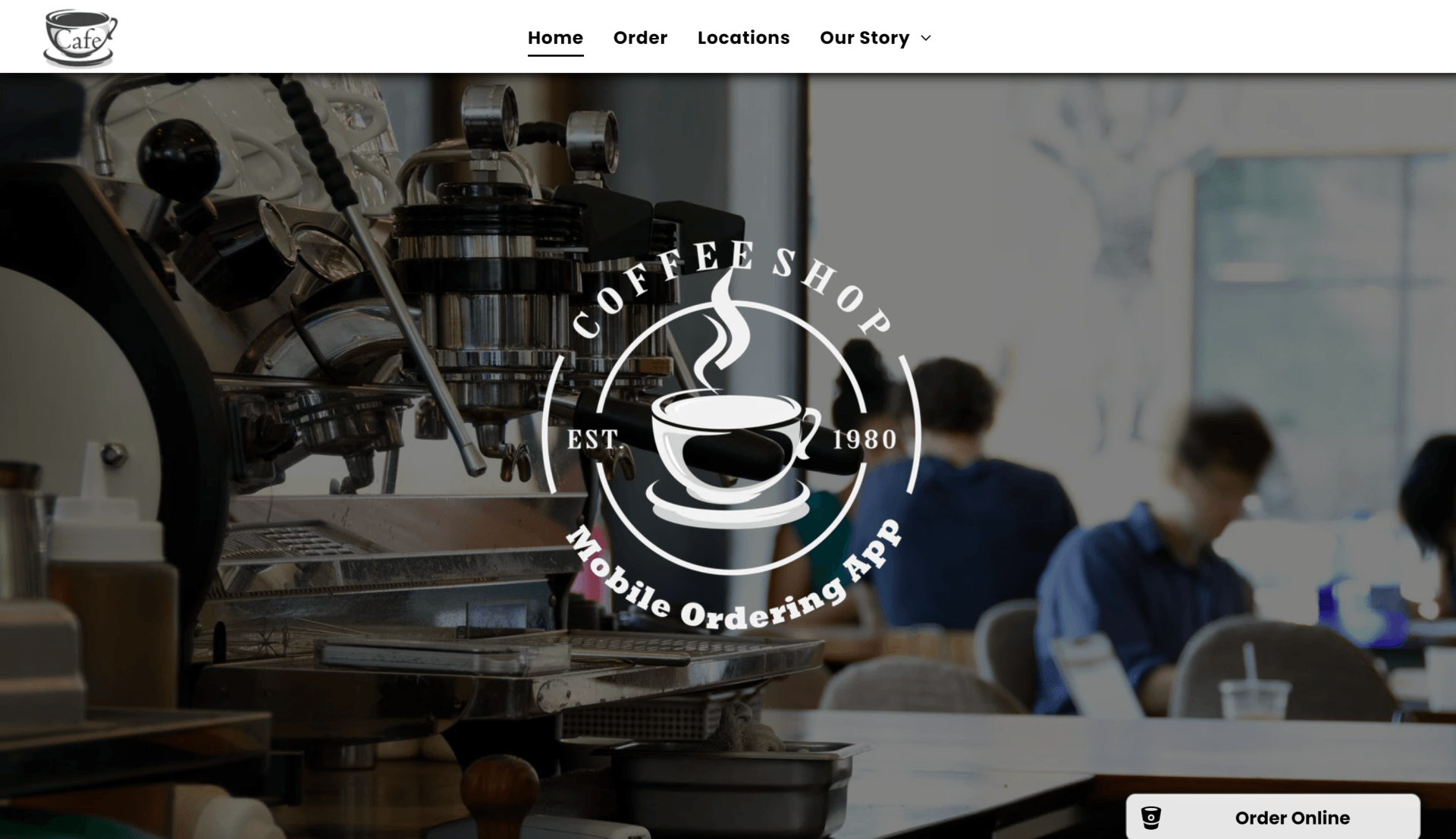 A screenshot of the homepage of a coffee shop.