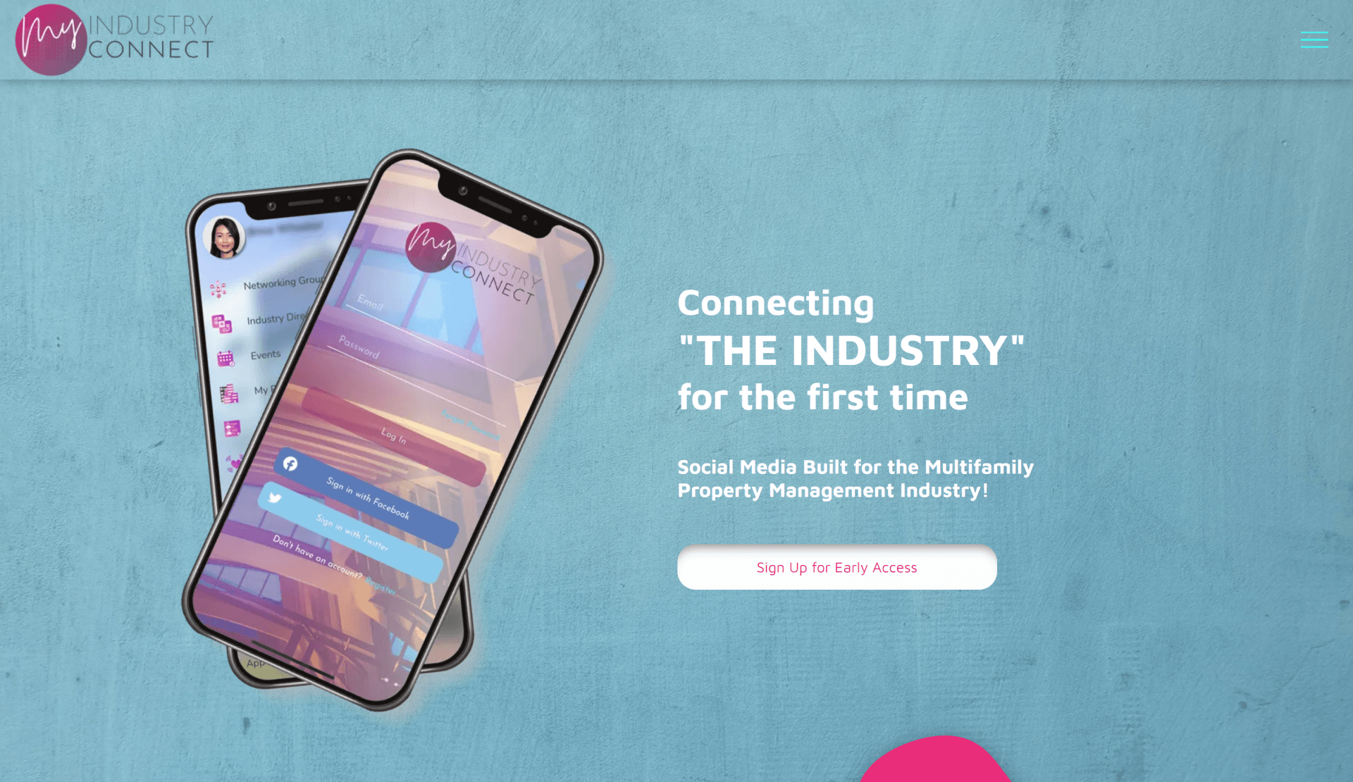 A screenshot of a website that says connecting the industry for the first time