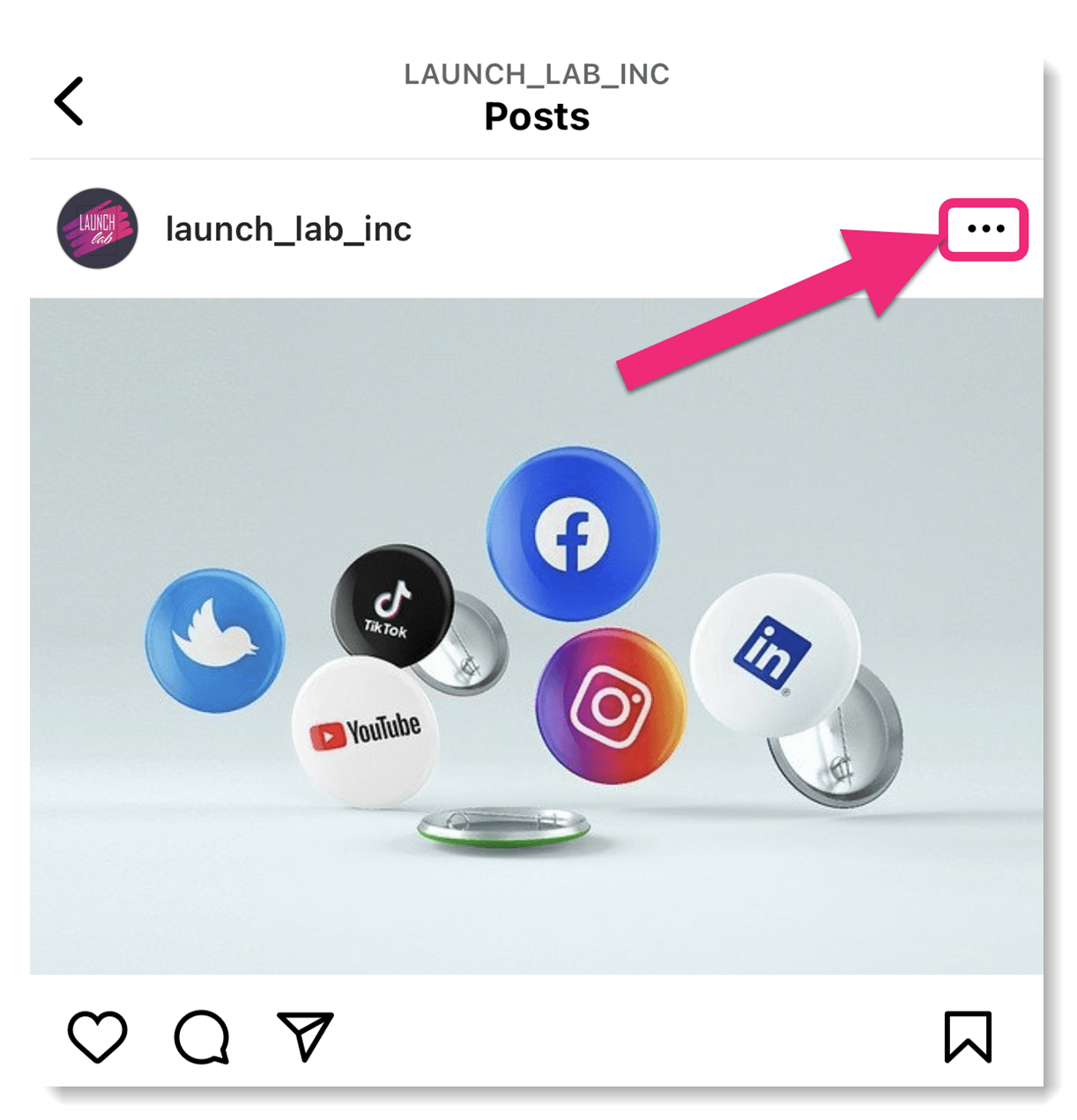 Image showing where to find the ellipsis menu on individual instagram posts