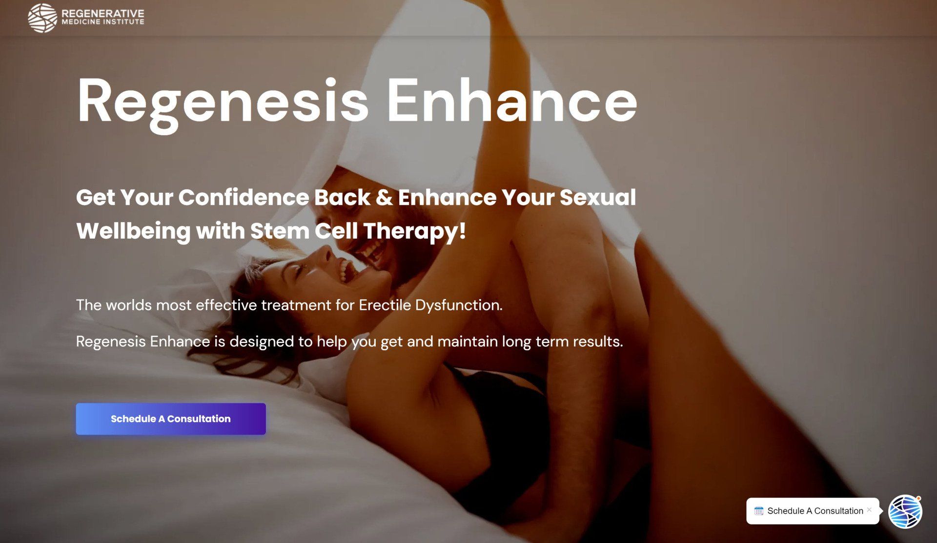 A screenshot of a website for regeneris enhance