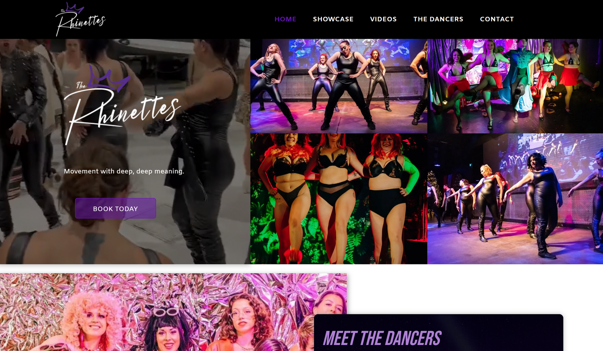 A collage of pictures of people dancing on a stage on a website.