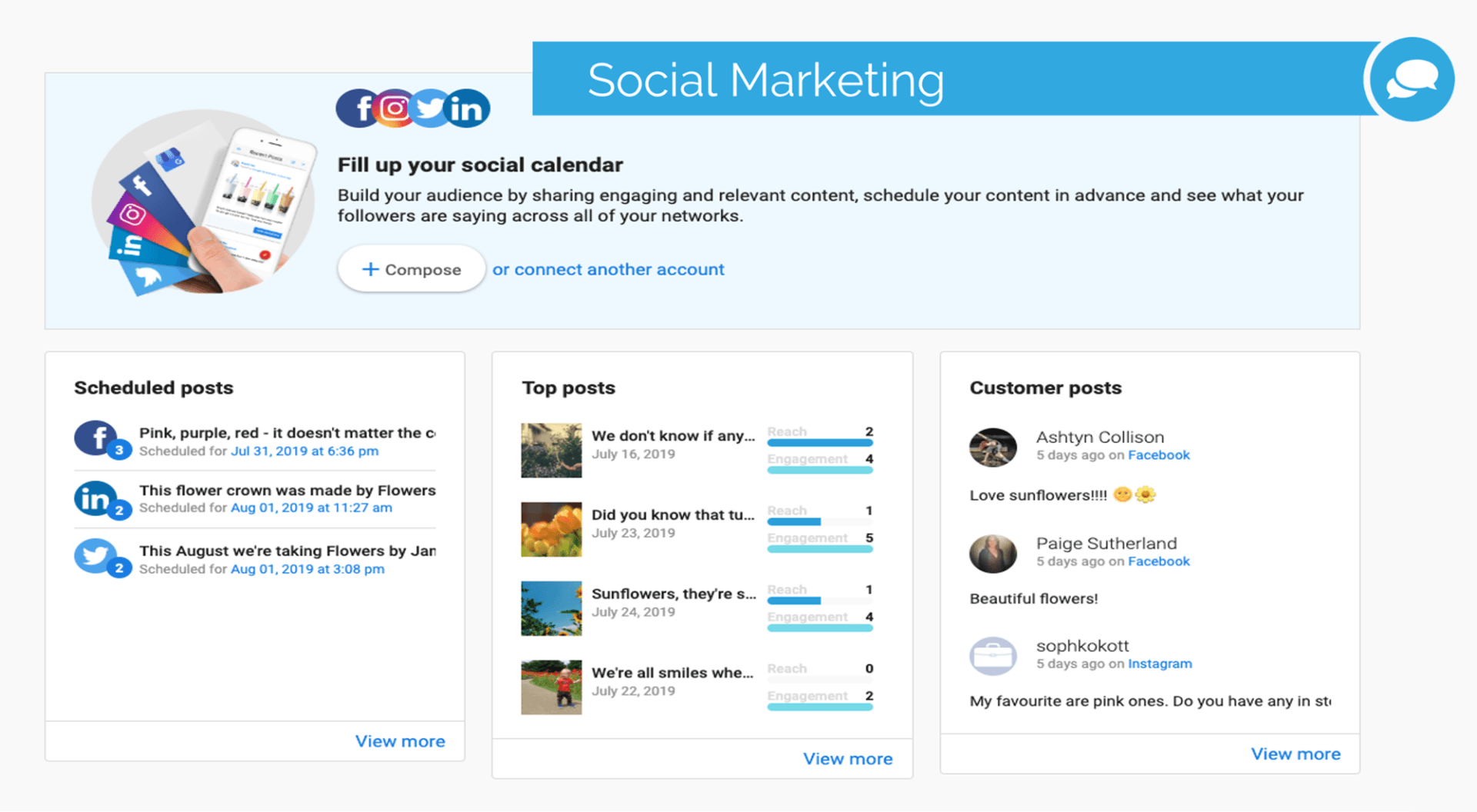 Dashboard for social media marketer pro and social media marketing from Business Launch Kit