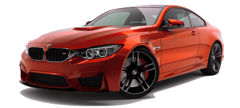 A red bmw m4 coupe is shown on a white background.