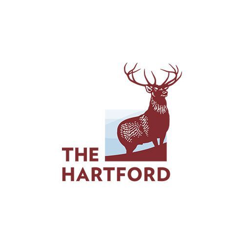 The hartford logo has a deer standing on top of a hill.