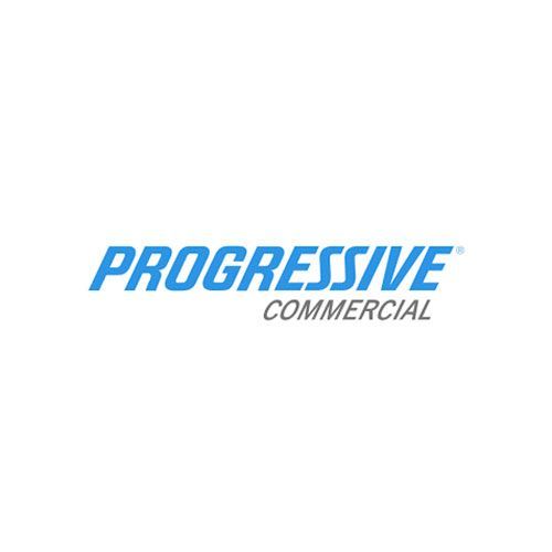 The logo for progressive commercial is blue and white on a white background.