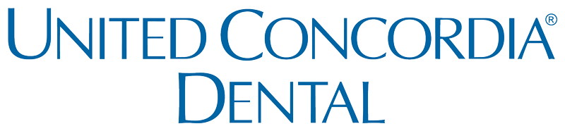 The logo for united concordia dental is blue and white