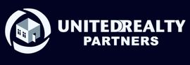 Logo for United Realty Partners featuring a white stylized house icon inside a circular frame next to the company name.