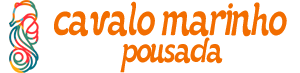 Cavalo Marinho Pousada logo in orange text with a multicolored decorative icon