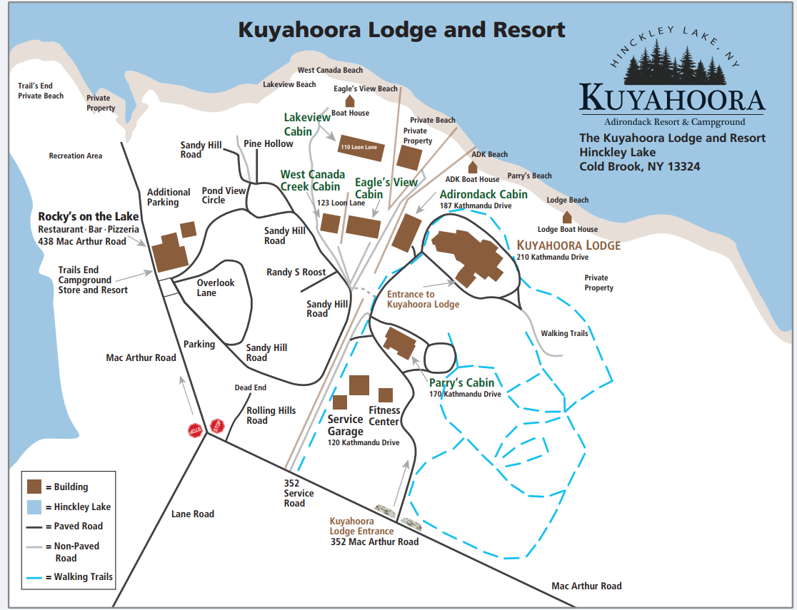 A map of the kuyahoora lodge and resort
