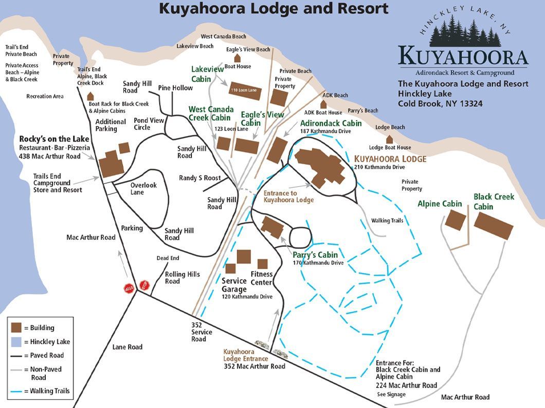 A map of the kuyahoora lodge and resort