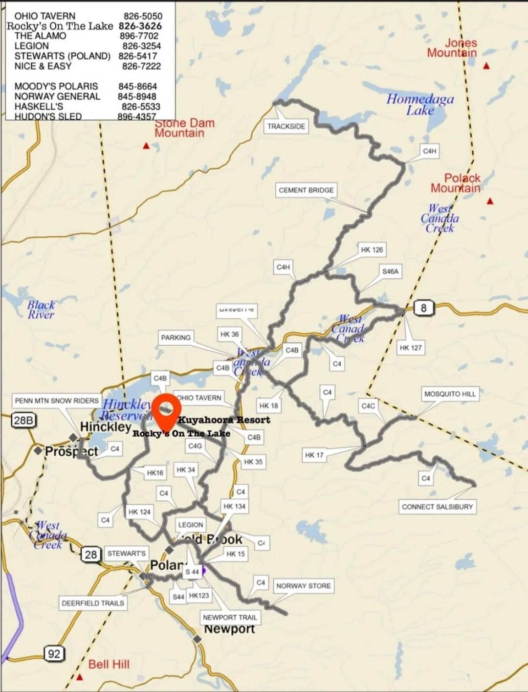 A map showing the location of a city and a lake