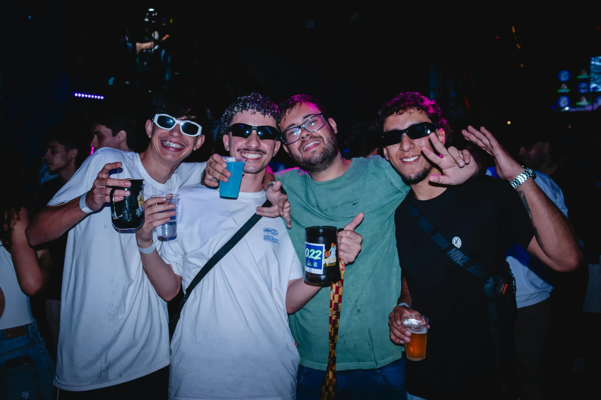 Group of young men enjoying a night out at bachelor party.