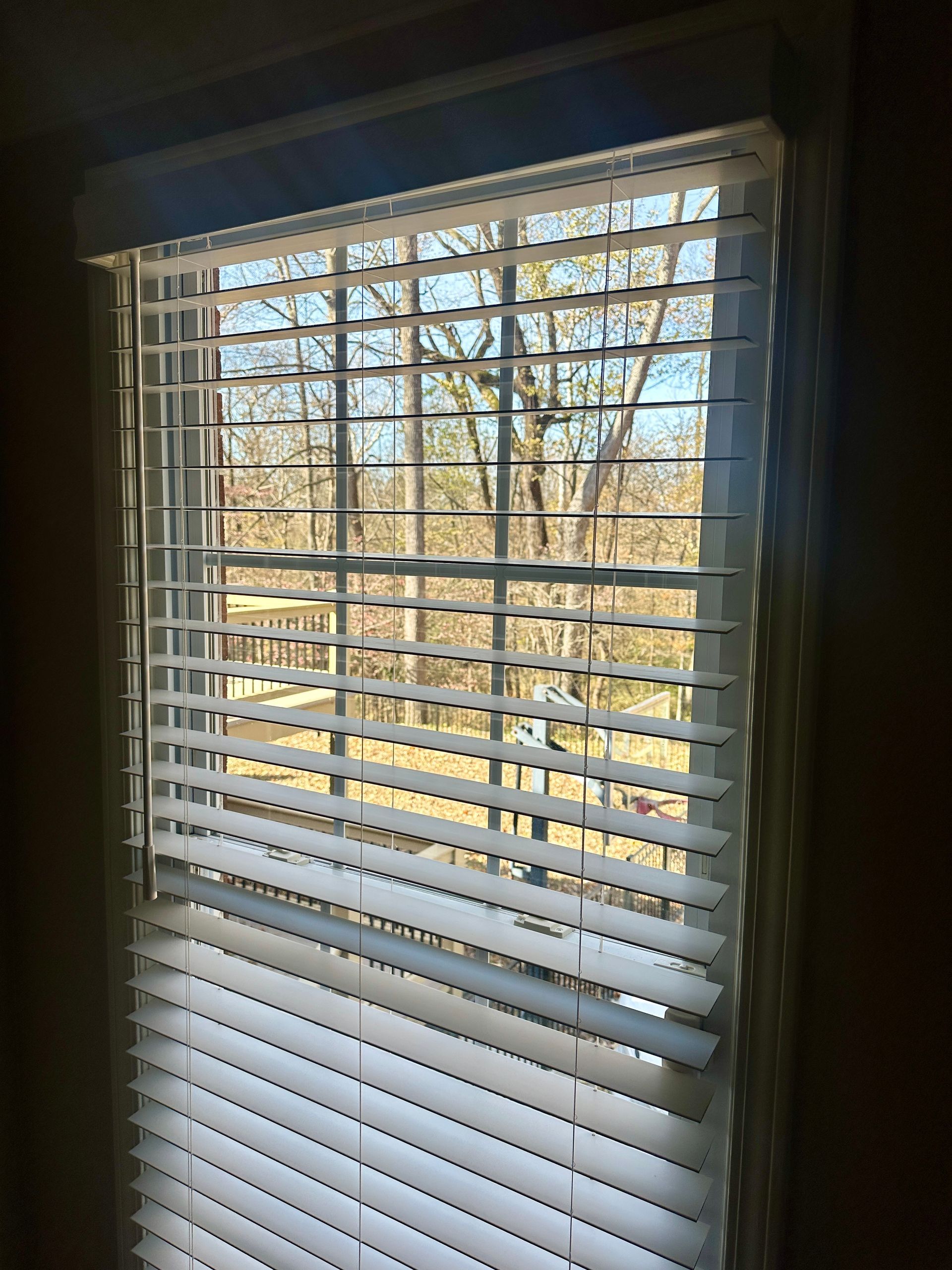 Bedroom with white faux wood blinds - window fashions on wheels, kentucky