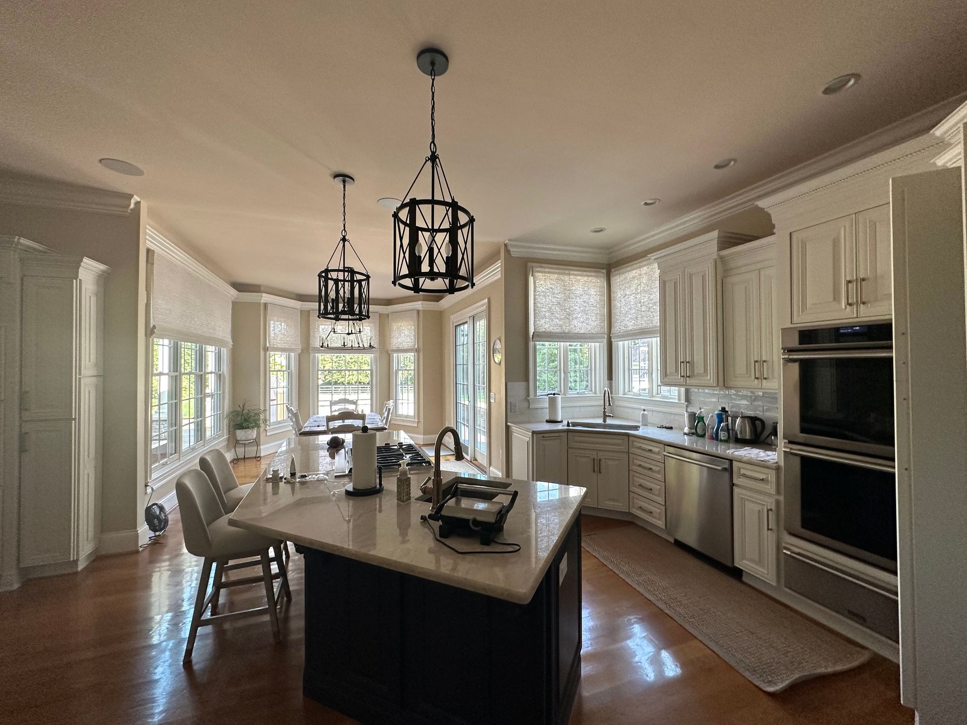 Light-filtering shades reducing glare inside a Kentucky home.