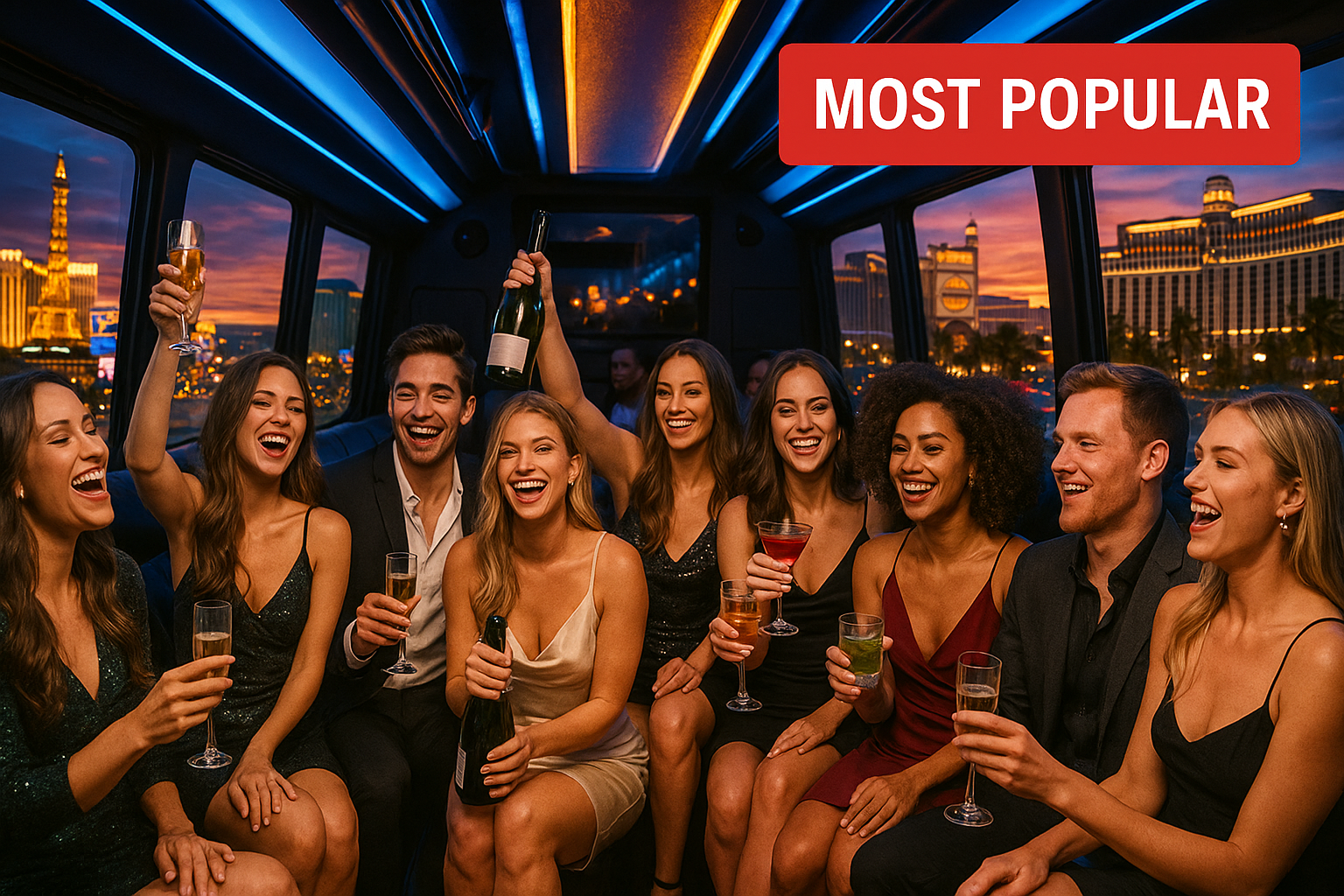 An advertisement for las vegas with a double decker bus