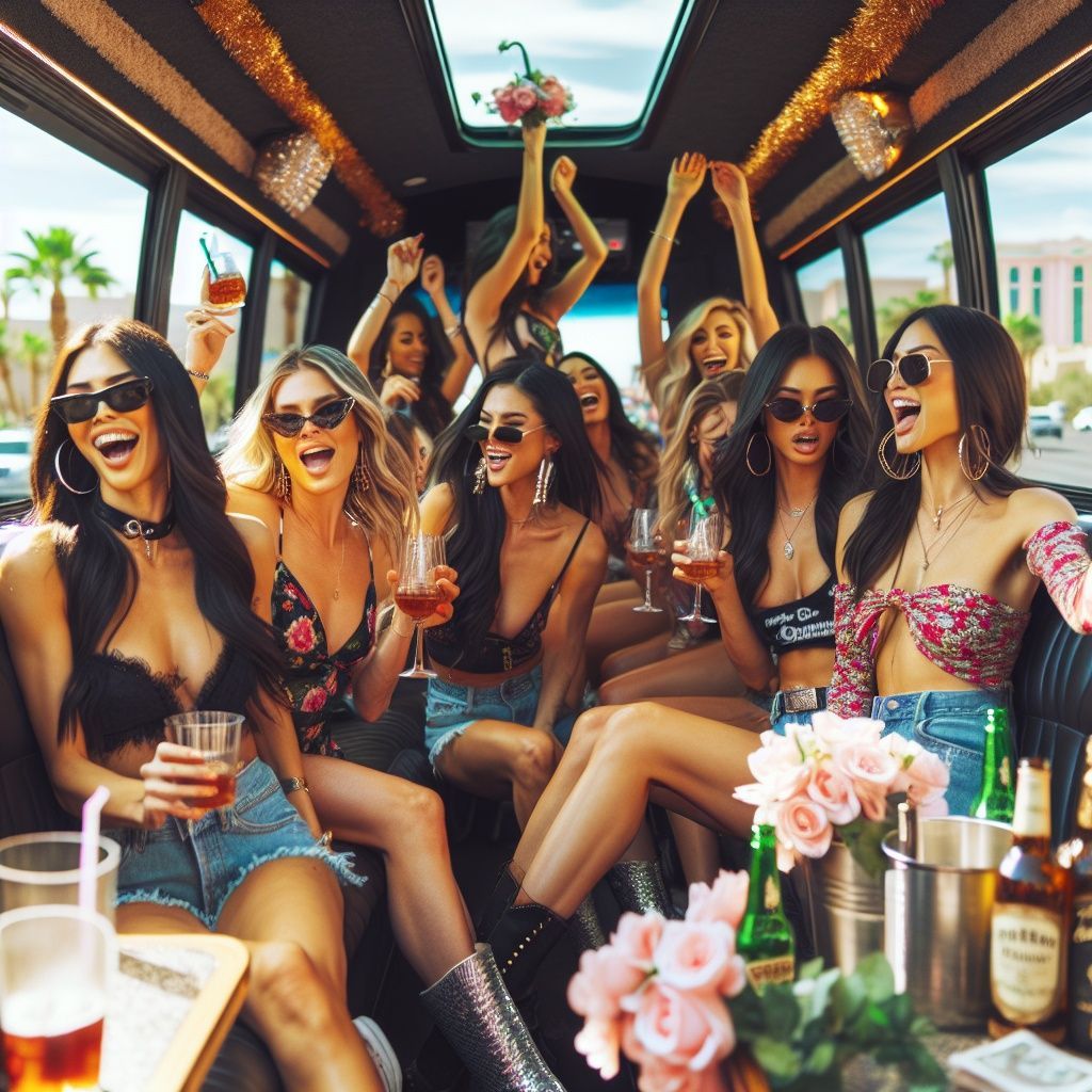 A group of women are sitting on a bus holding drinks