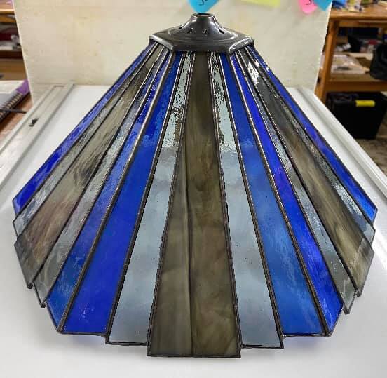 Blue and Grey Stained Glass Lampshade — Stained Glass in Townsville, QLD