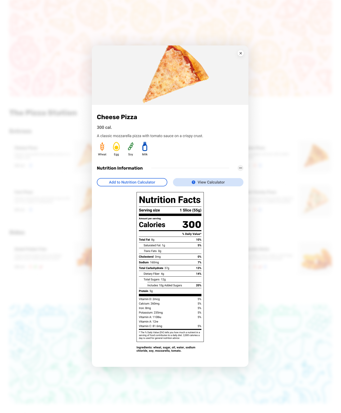 Metro District Essentials Menu Item Modal popup