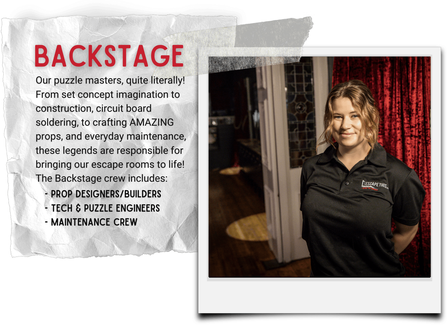 Escape This careers: escape rooms backstage team