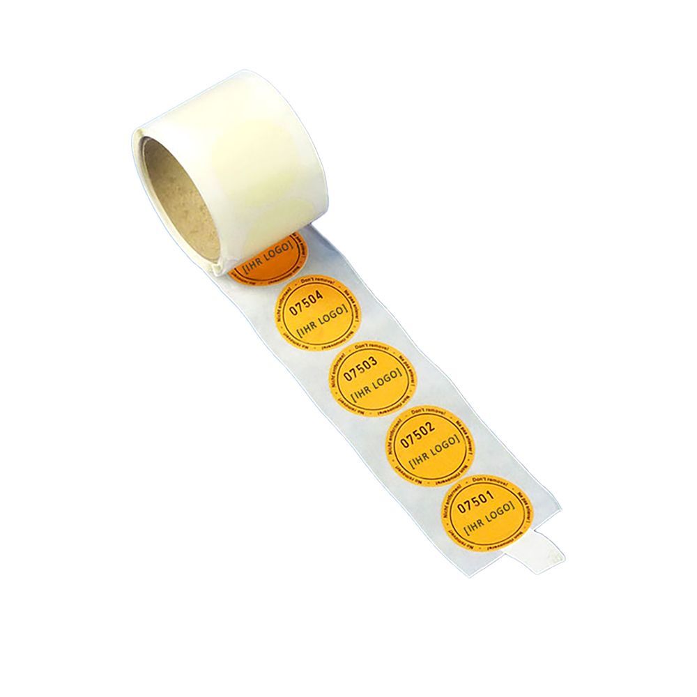 A roll of stickers with numbers on them on a white background.
