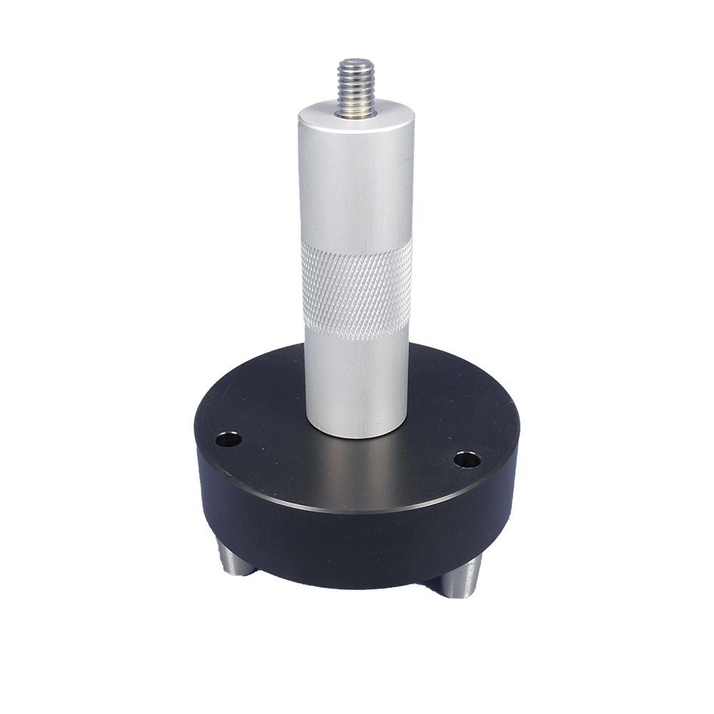 A white ball on a metal pole with a measurement of 196 mm