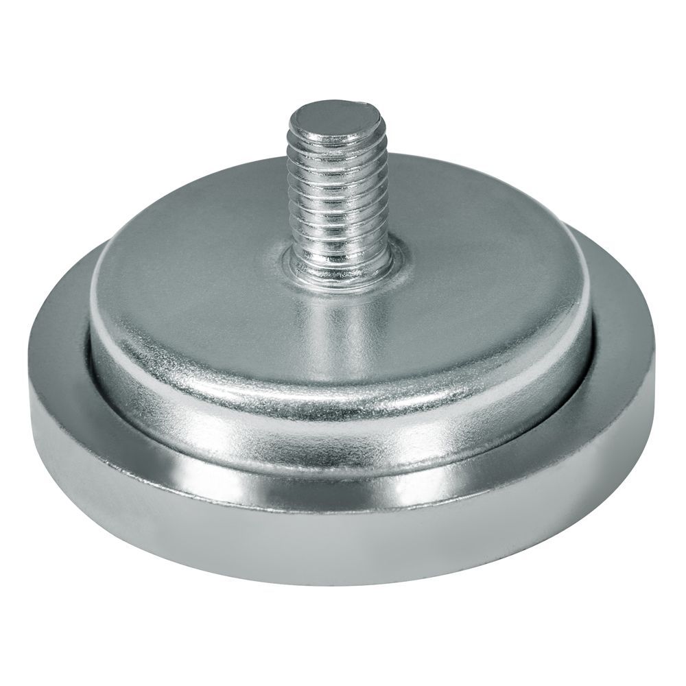A metal disc with three holes and a screw in the middle