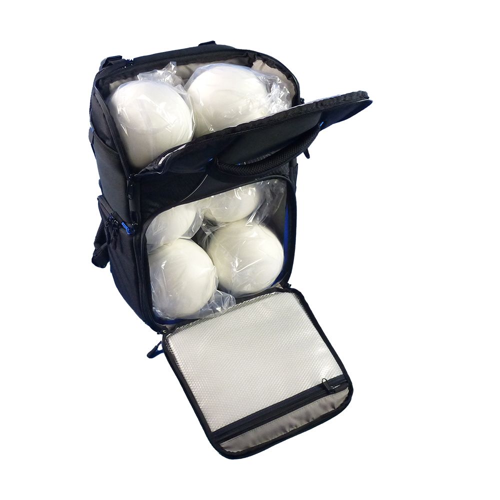 A black bag with a blue logo that says ' tsr ' on it