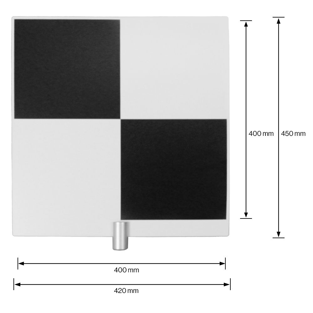 A black and white checkered board with measurements on it