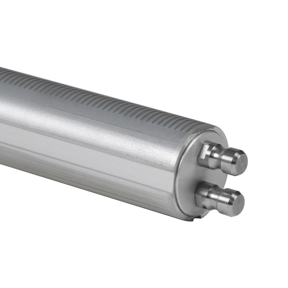 A long metal rod with a hole in the middle on a white background.