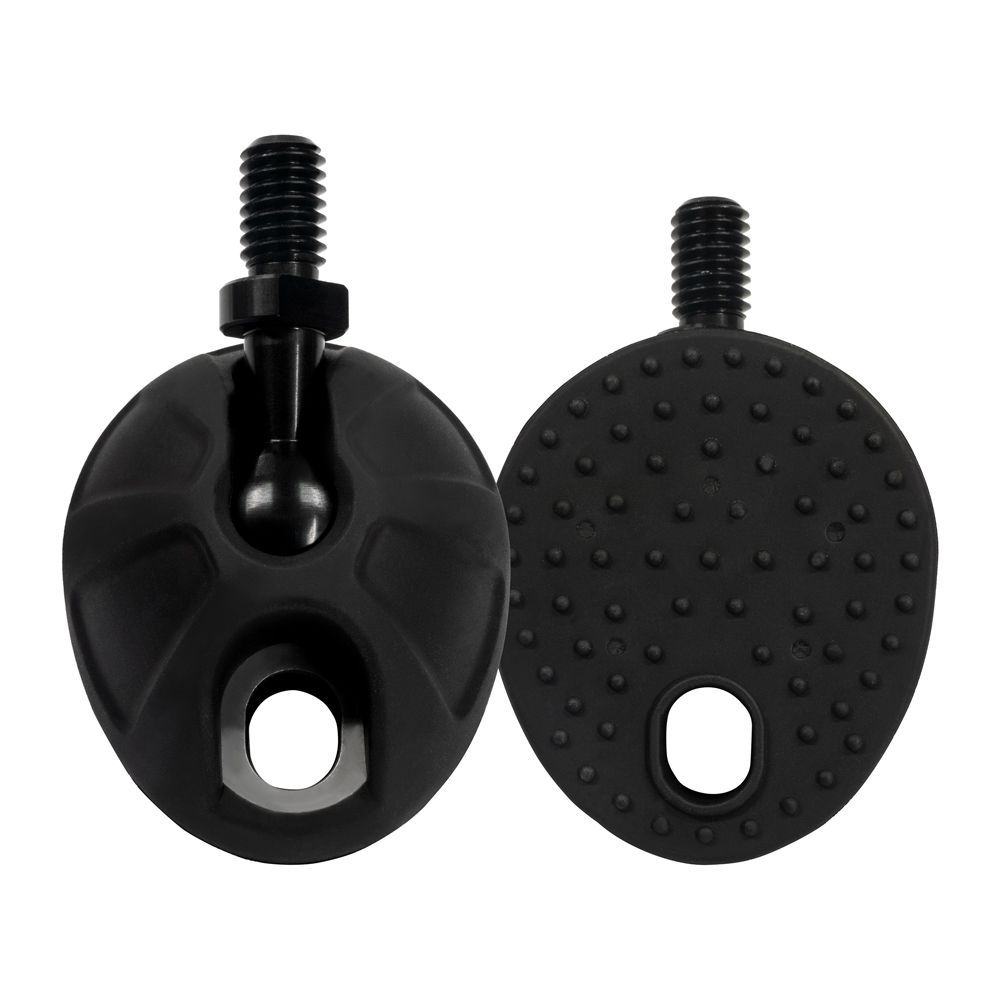 A black tripod with three rubber feet attached to it