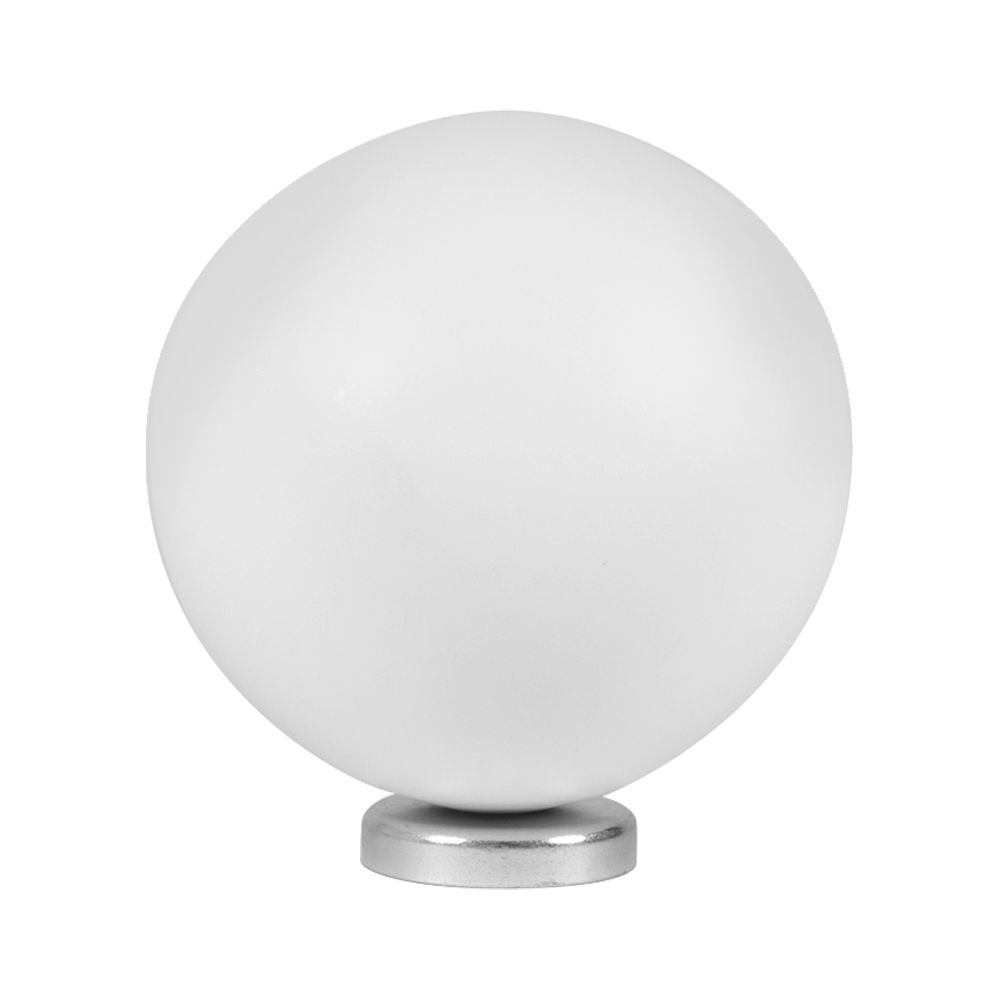 A white ball on a silver base on a white background.