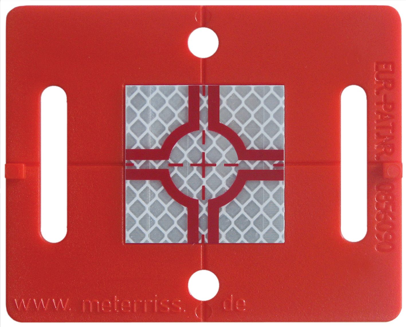 A red piece of plastic with a target on it