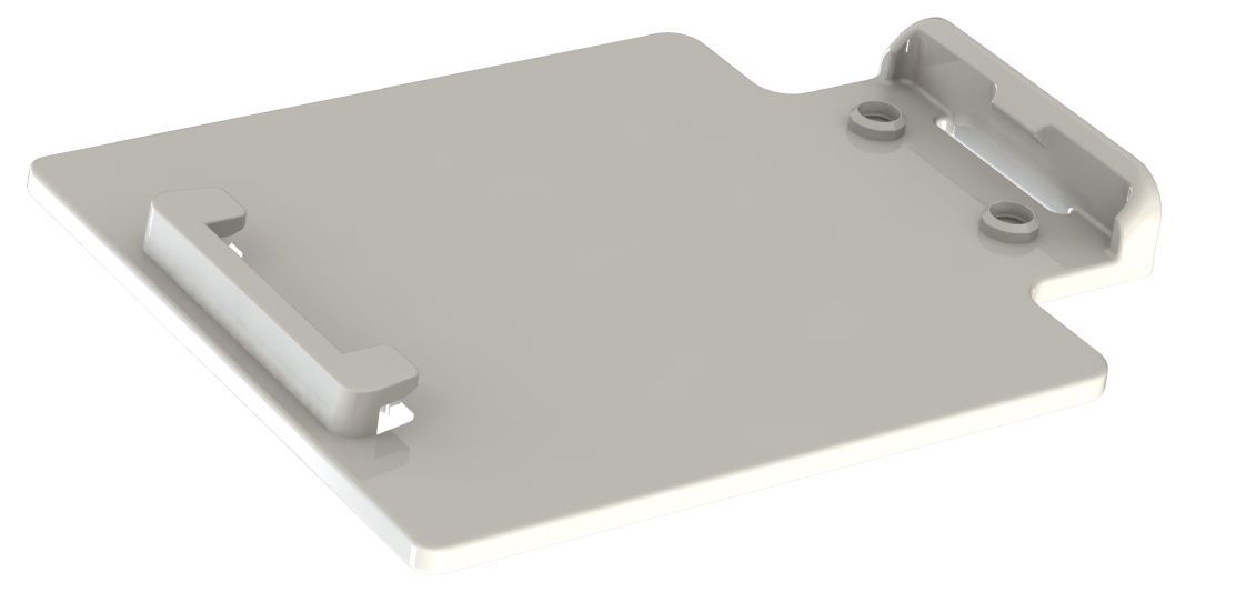 A red plastic clipboard with two holes in it on a white background.