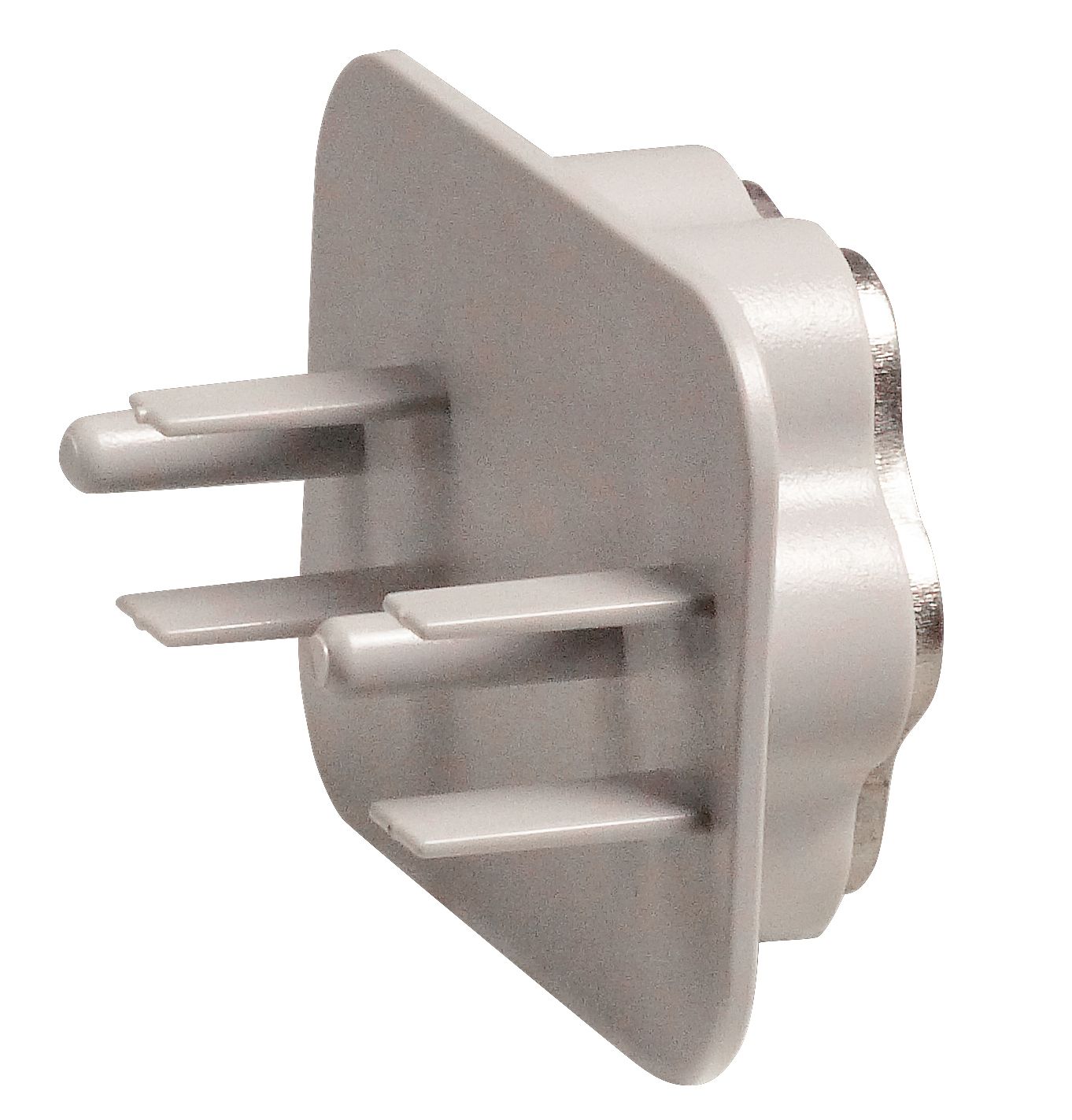 A close up of a white plug on a white background