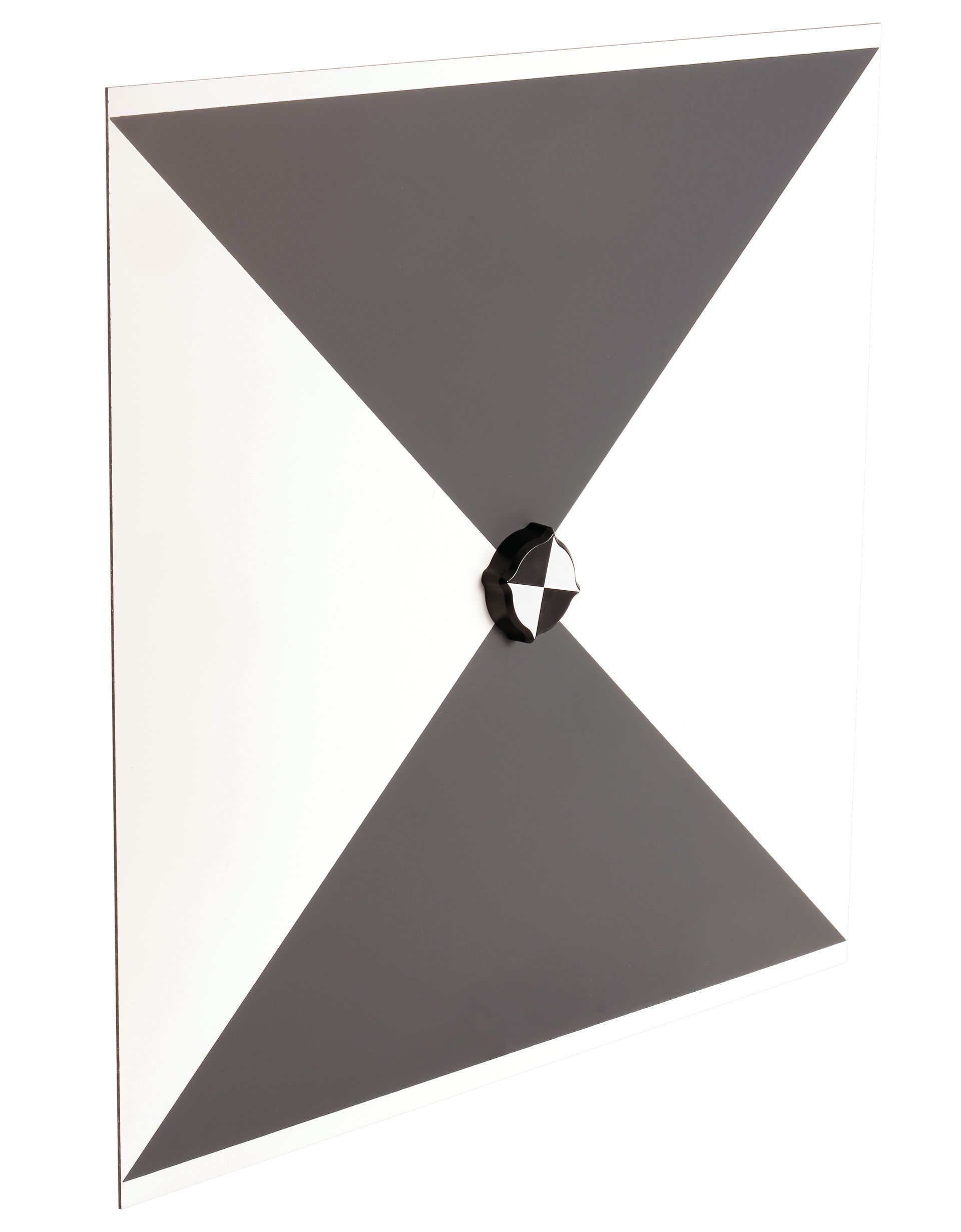 A black and white square with a wheel in the middle.