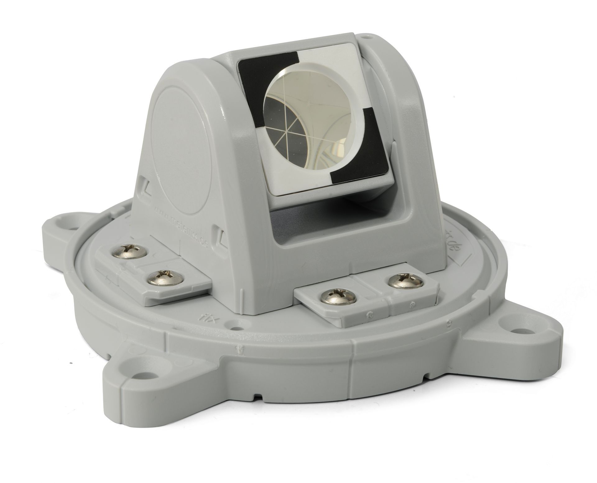 A white object with a black and orange circle in the middle on a white background.