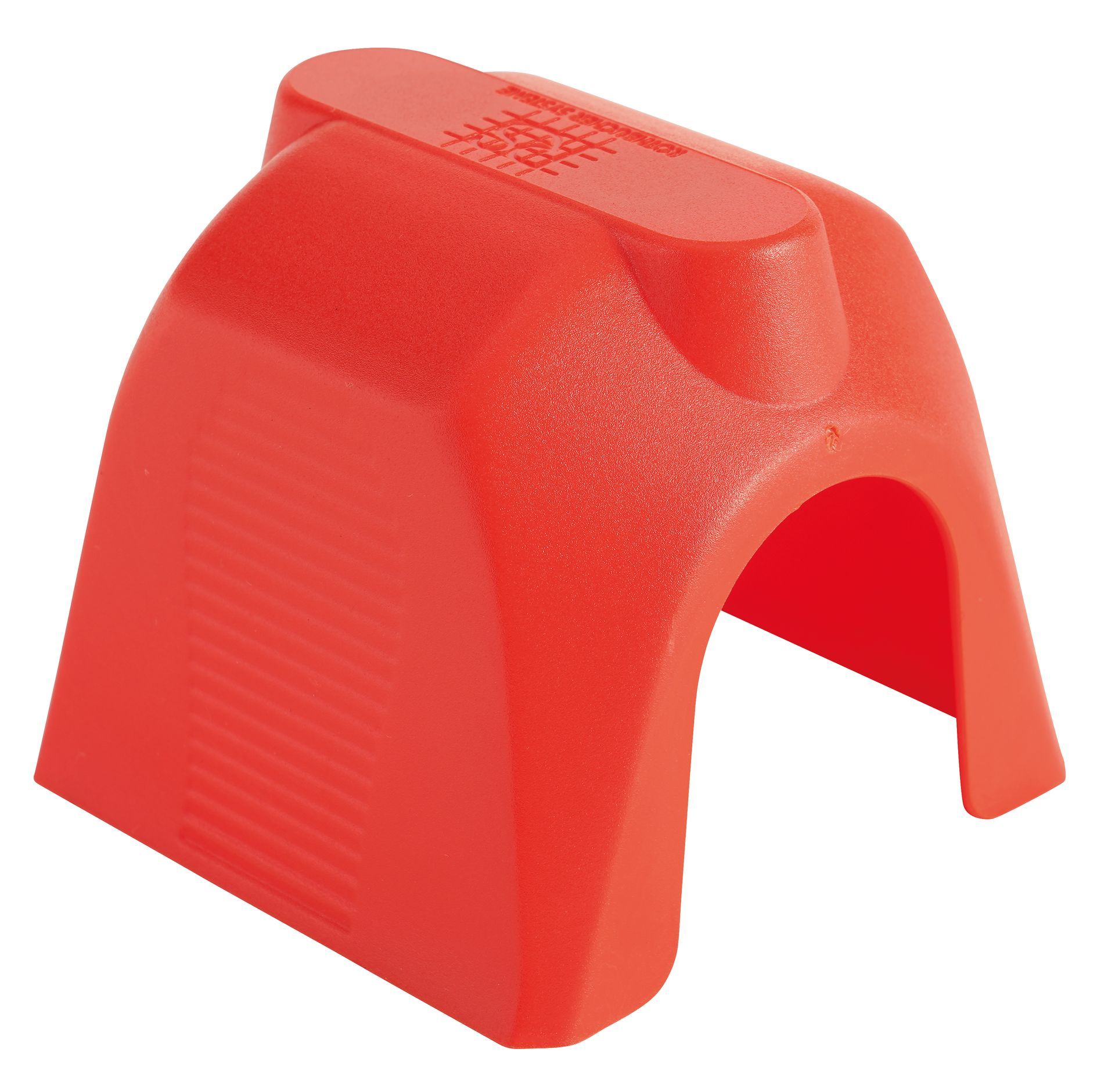 A red plastic object with two magnets on it
